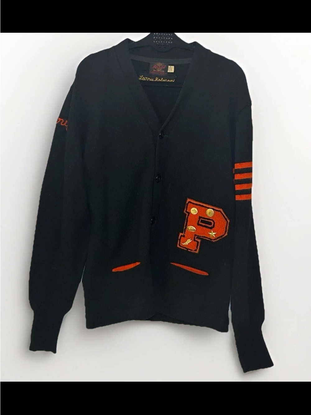 Vintage 40s 50s Pirates "69"
Letterman Black 100% Wool Cardigan
+ Pins Sweater